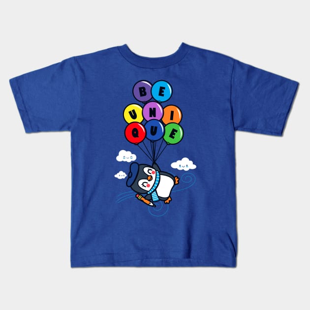 Be Unique Cute Kawaii Penguin Flying Balloon Cartoon Kids T-Shirt by Originals By Boggs